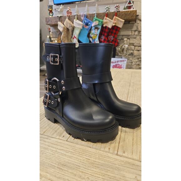 Jeffrey Campbell Women's Black Moto Boots Size 6 Silver Accents - Picture 3 of 8